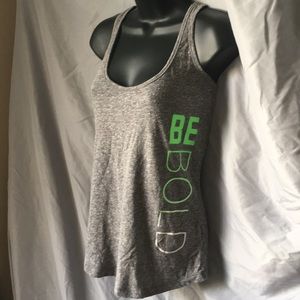 “Be bold” grey tank top with green graphic